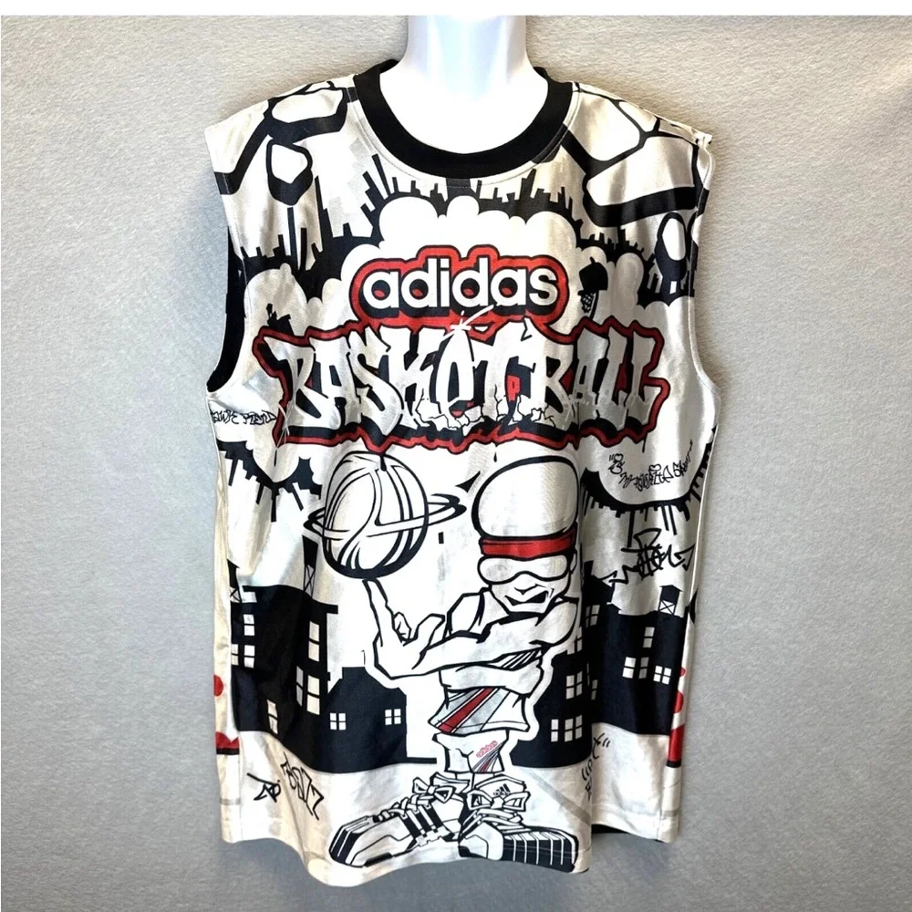 Vintage Adidas Graffiti Y2K Basketball Jersey Reversible All Over Print No. 3